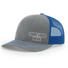 Custom Company Hats With Logo - Heather Grey w/Blue Mesh Trucker Hat – Raised Stainless Design