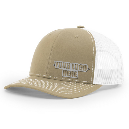 Custom Company Hats With Logo - Khaki w/White Mesh Trucker Hat – Raised Stainless Design