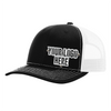 Custom Company Hats With Logo - Black w/White Mesh Trucker Hat – Raised Stainless Design