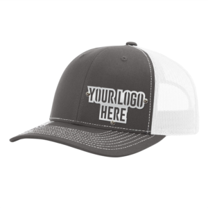 Custom Company Hats With Logo - Charcoal w/White Mesh Trucker Hat – Raised Stainless Design - Headgear Hats