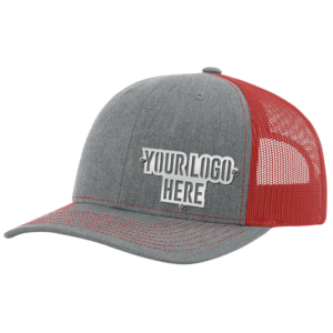 Custom Company Hats With Logo - Charcoal w/Red Mesh Trucker Hat – Raised Stainless Design - Headgear Hats