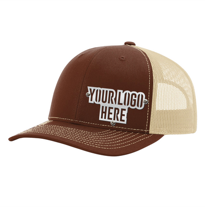 Custom Company Hats With Logo - Brown w/Khaki Mesh Trucker Hat – Raised Stainless Design - Headgear Hats